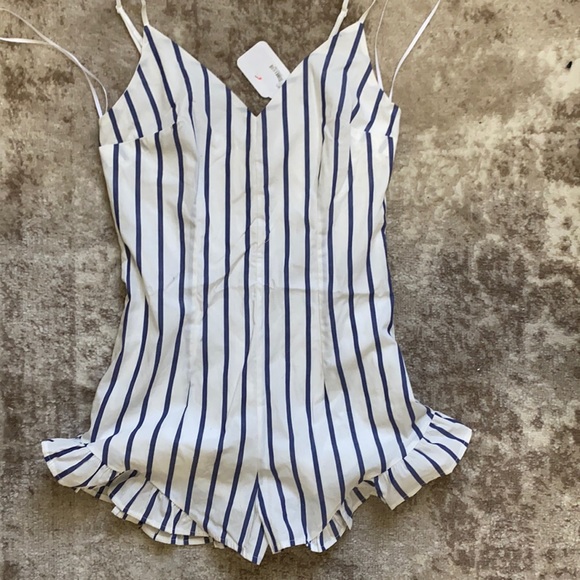 Pinstripe Ruffle Romper - Picture 1 of 5